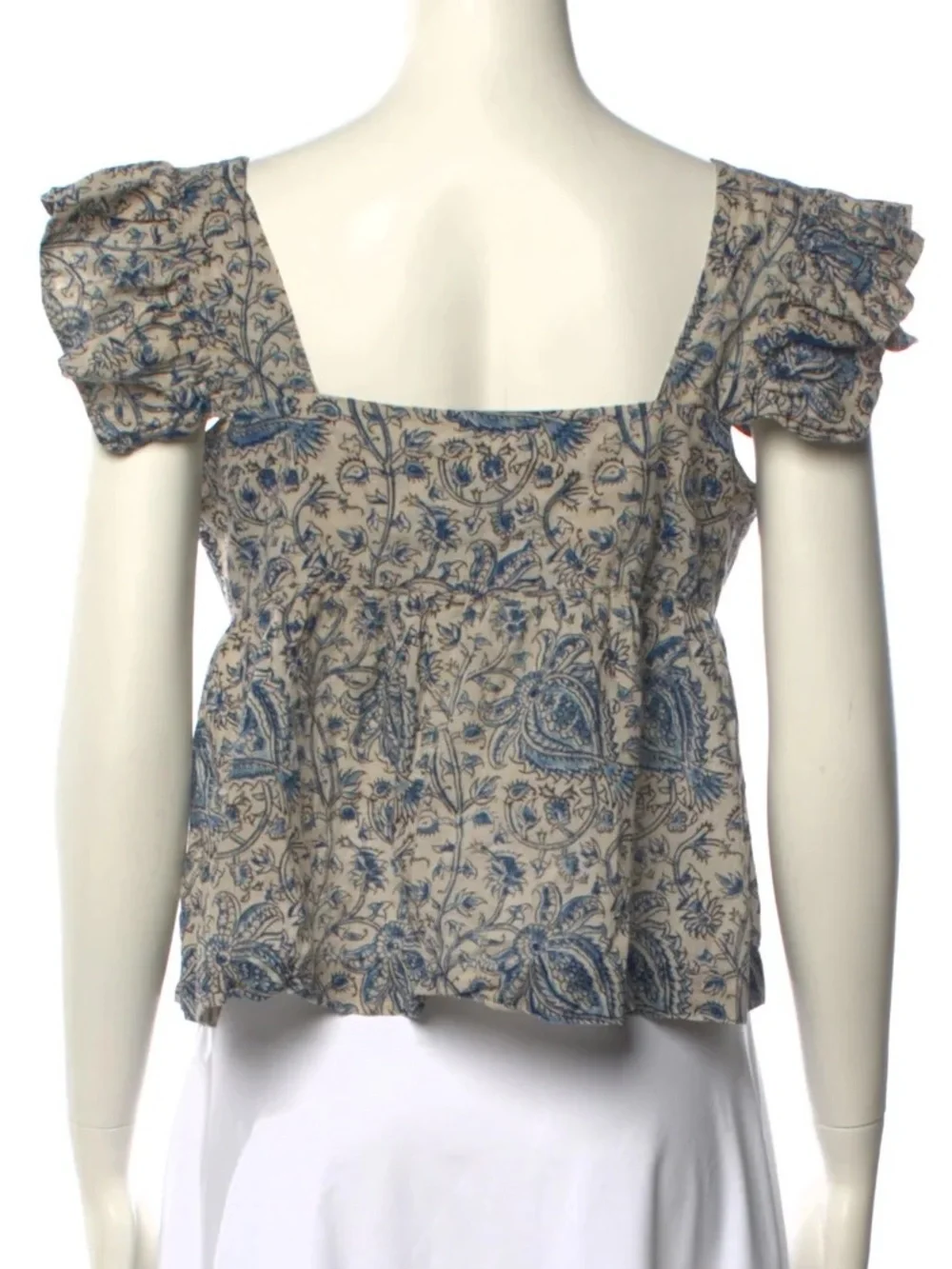 MATTA $175 • 18” PTP • Blue Floral Boho Square Neckline Ruffle Sleeve Top - Picture 8 of 10
